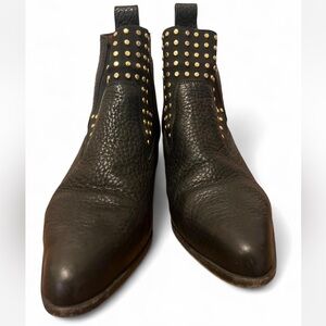 Chloe Black Leather Boots with Gold Studs
